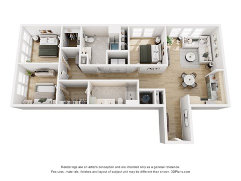 Floor plan for 3 beds, 2 baths, 1378 sqft